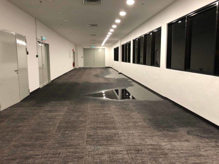 Water damage scene requiring professional mitigation and drying