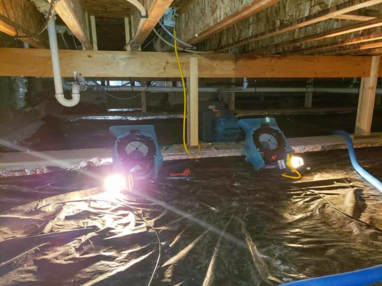 Residential water damage scene requiring emergency restoration services