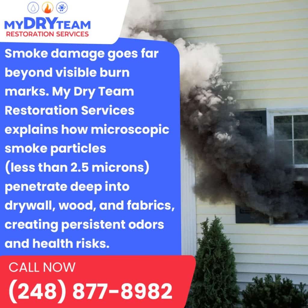 My Dry Team Restoration Services explains how microscopic smoke particles cause persistent odors and health risks after fire and smoke damage.