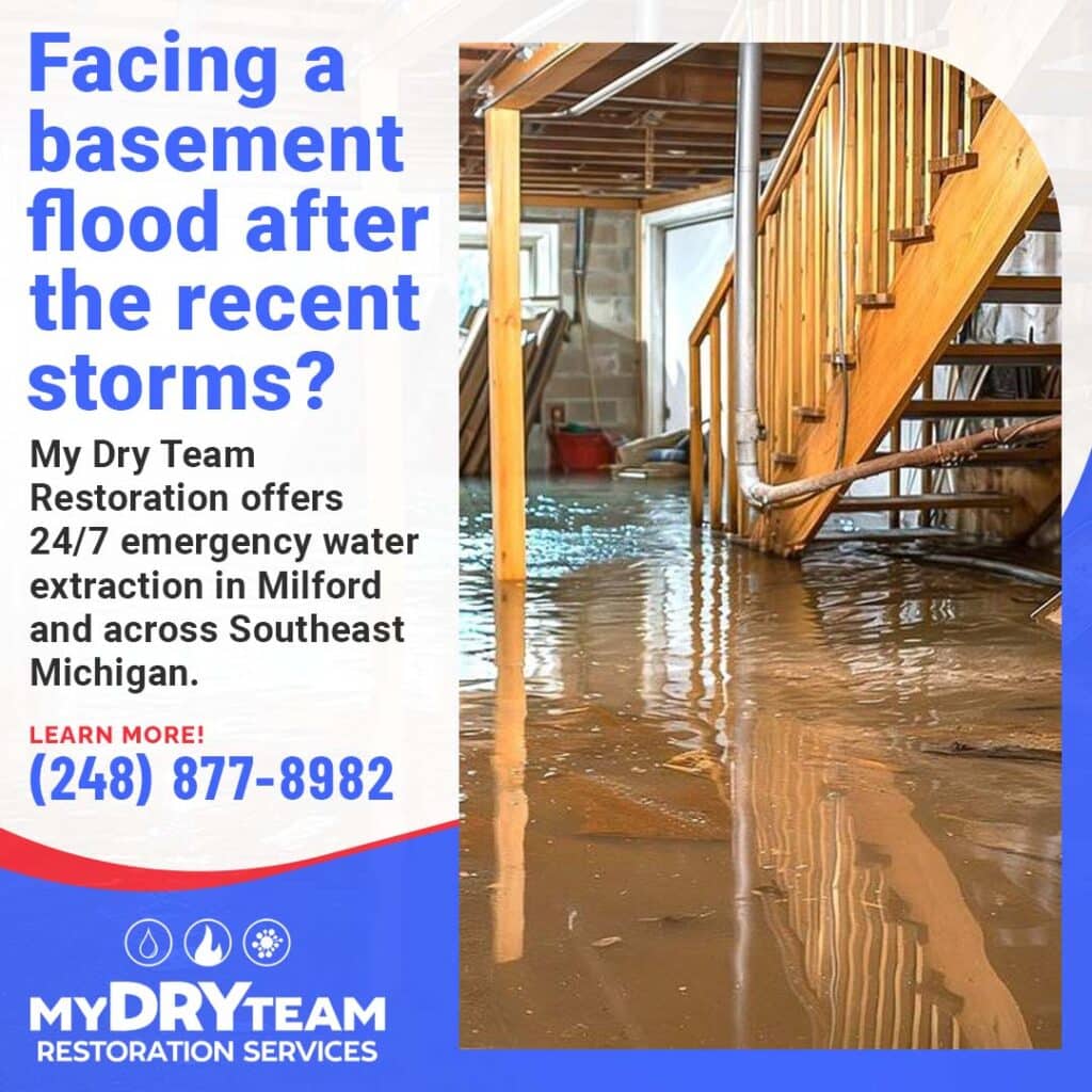 Water damage restoration for basement floods.