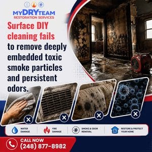 Surface DIY cleaning fails to remove deeply embedded smoke particles.