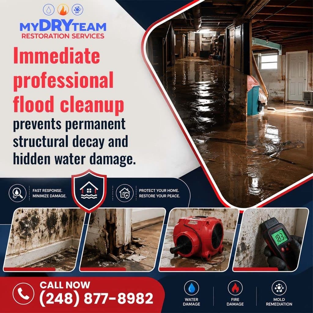 Immediate professional flood cleanup prevents permanent decay.