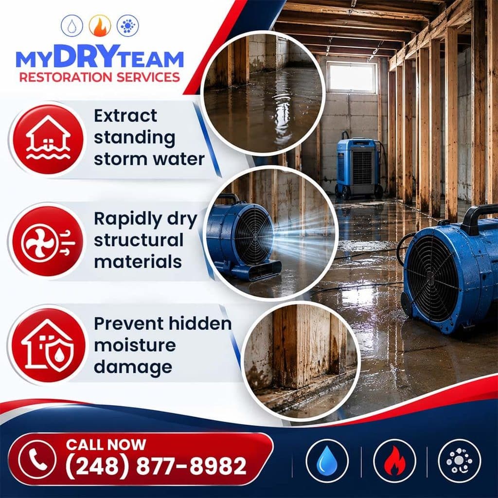 Extracting storm water and rapid drying helps prevent hidden moisture damage